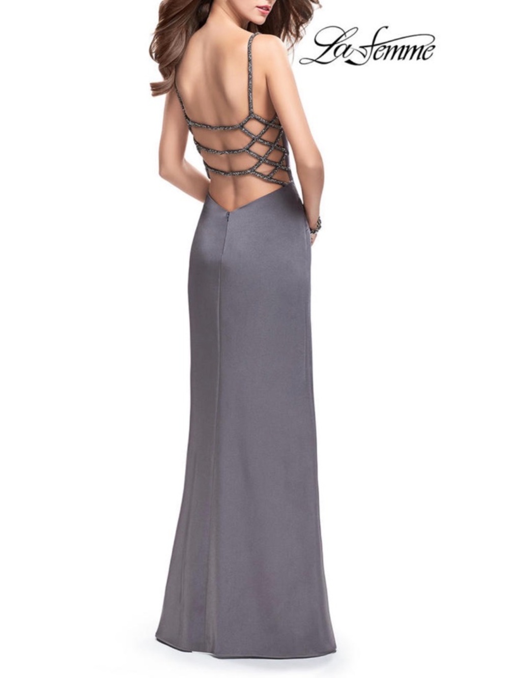 La Femme‎ Charcoal Grey Evening Gown Prom Dress with Embellishments, Size 2